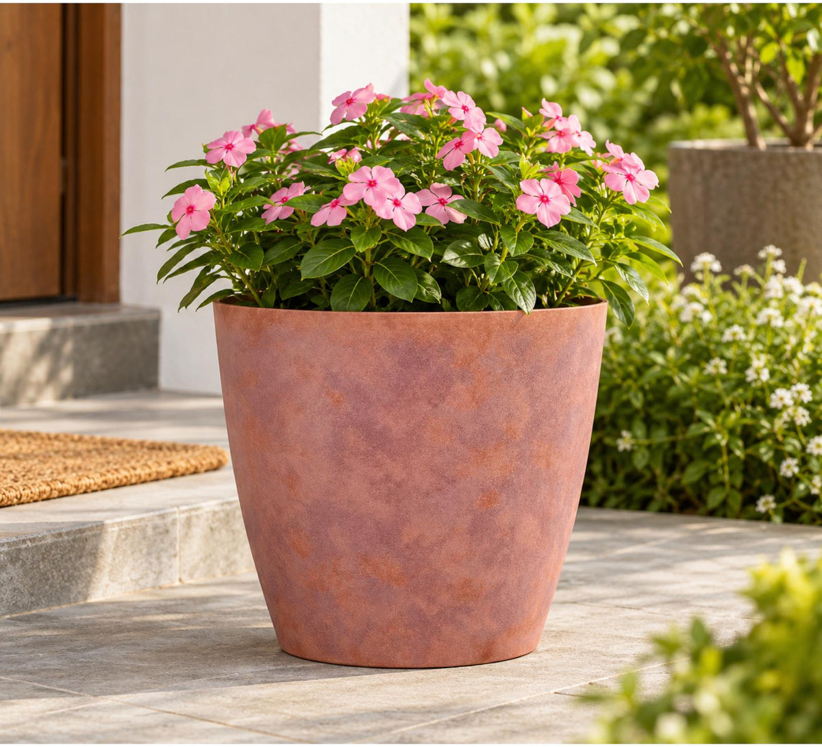 Terra Curve Outdoor Planter – Rustic Rose - Lifestyle
