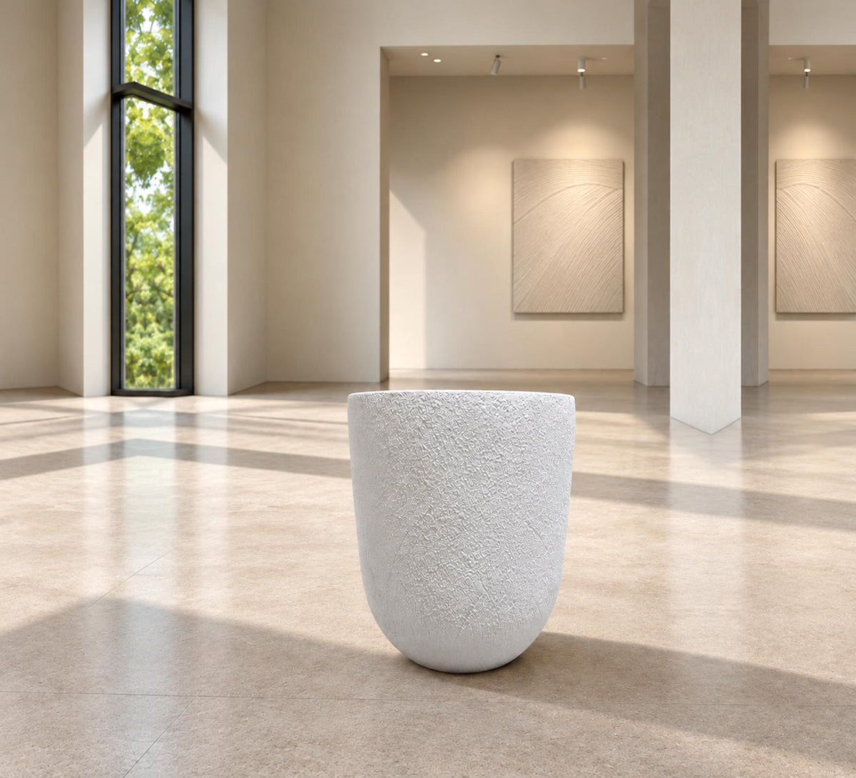 Modern Textured Tapered Planter – White - Close-up