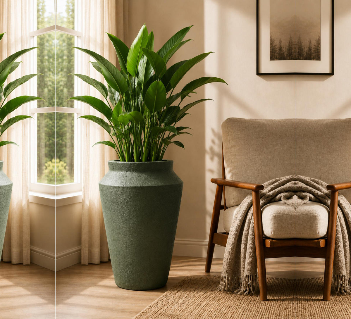 Contemporary Planter Vase – Olive Green - Lifestyle