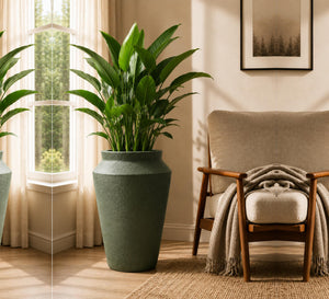 Contemporary Planter Vase – Olive Green - Lifestyle