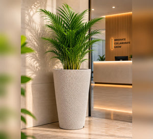 Tall Tapered Textured Planter – Ivory - Lifestyle