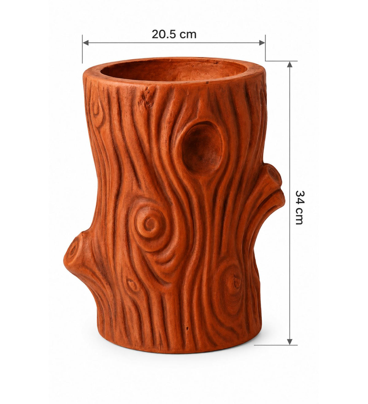 Woodland Trunk Indoor Planter – Rustic Teak Brown - Dimensions