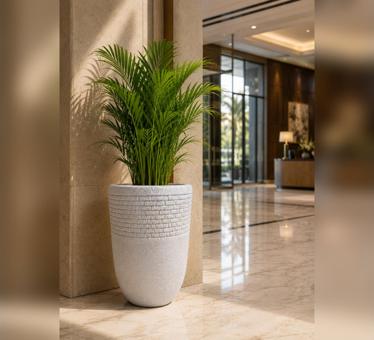 Tall Ribbed Planter – Ivory White - Lifestyle