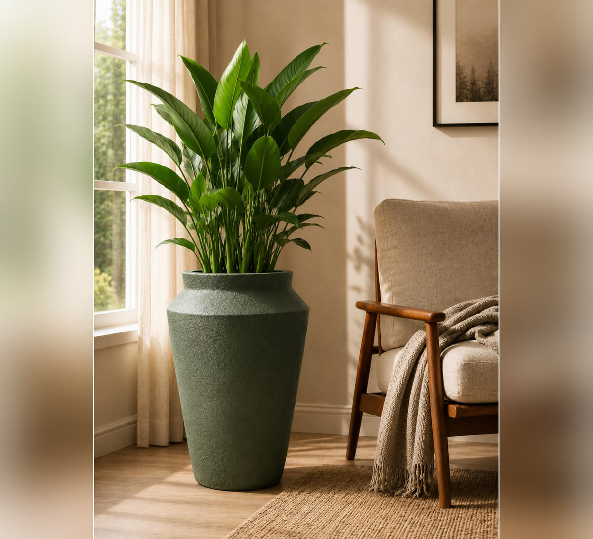 Contemporary Planter Vase – Olive Green - Lifestyle