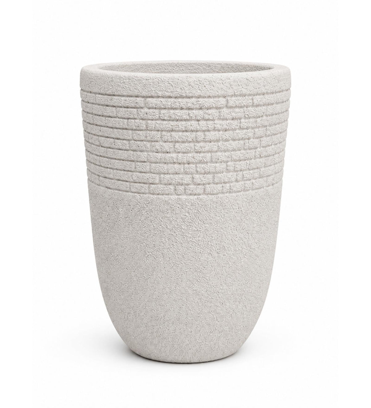 Tall Ribbed Planter – Ivory White - White background