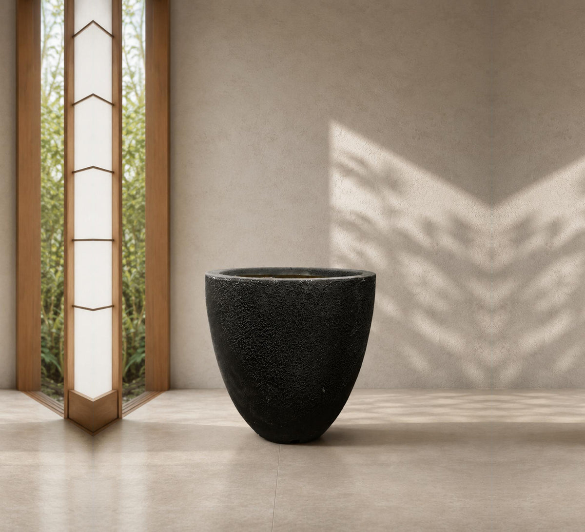 Modern Textured Round Planter – Black - Close-up