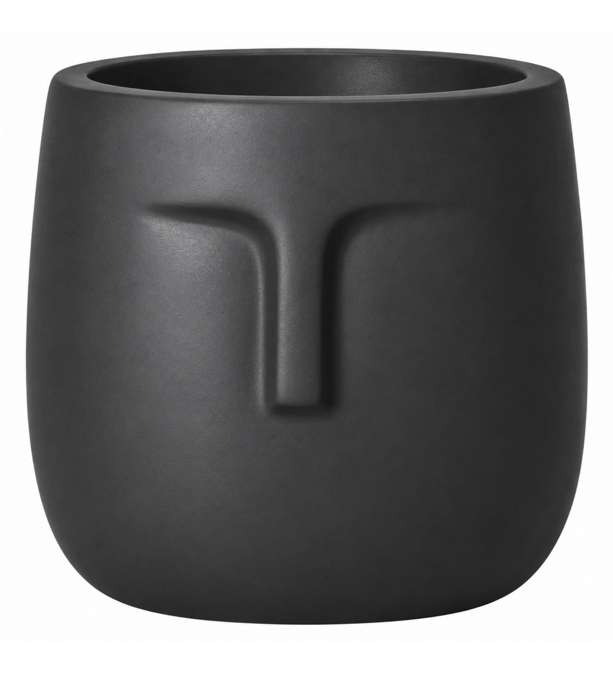 Sculpted Face Indoor Planter – Matte Black - Close-up