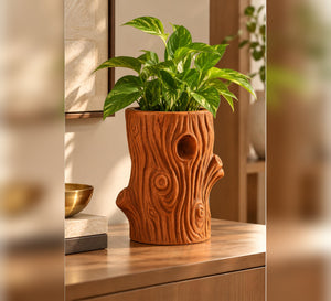Woodland Trunk Indoor Planter – Rustic Teak Brown - Lifestyle