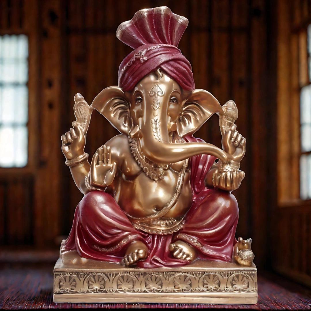 Pheta Ganesha Statue Decorative Showpiece – Red & Gold