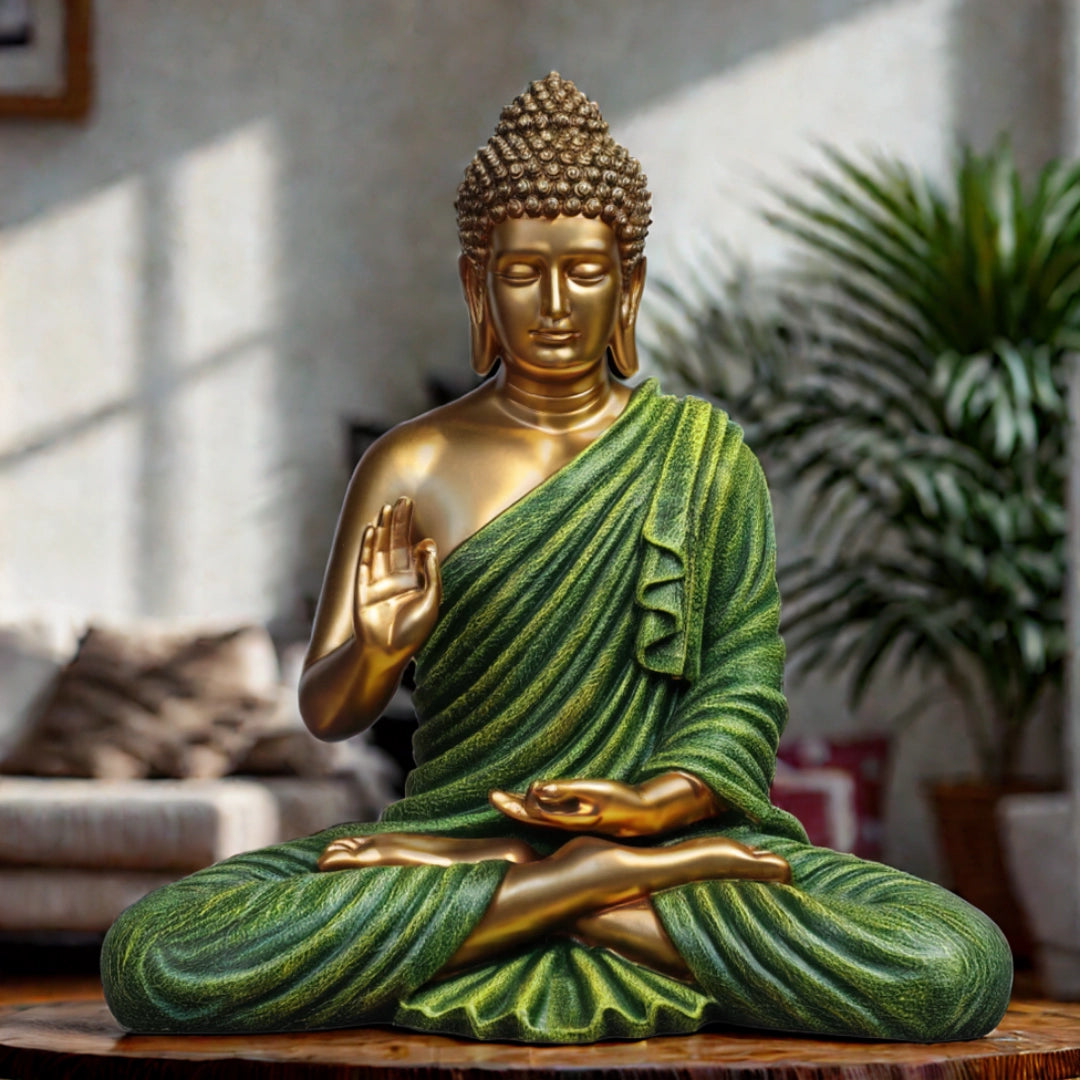 Blessing Buddha 15 Inch Decorative Showpiece – Gold & Green