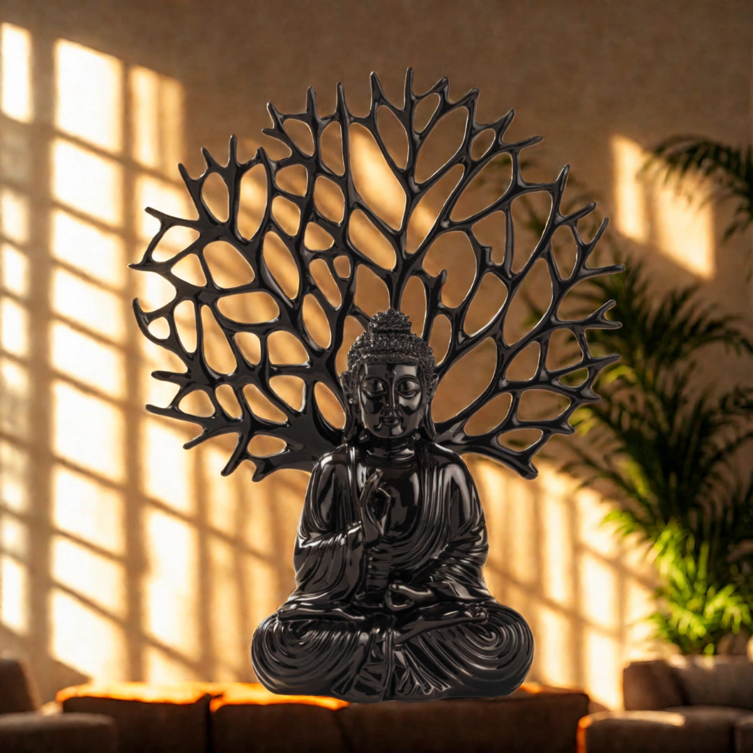 Ashnam Debating Buddha with Tree Decorative Showpiece – 31.3 Cm, Black