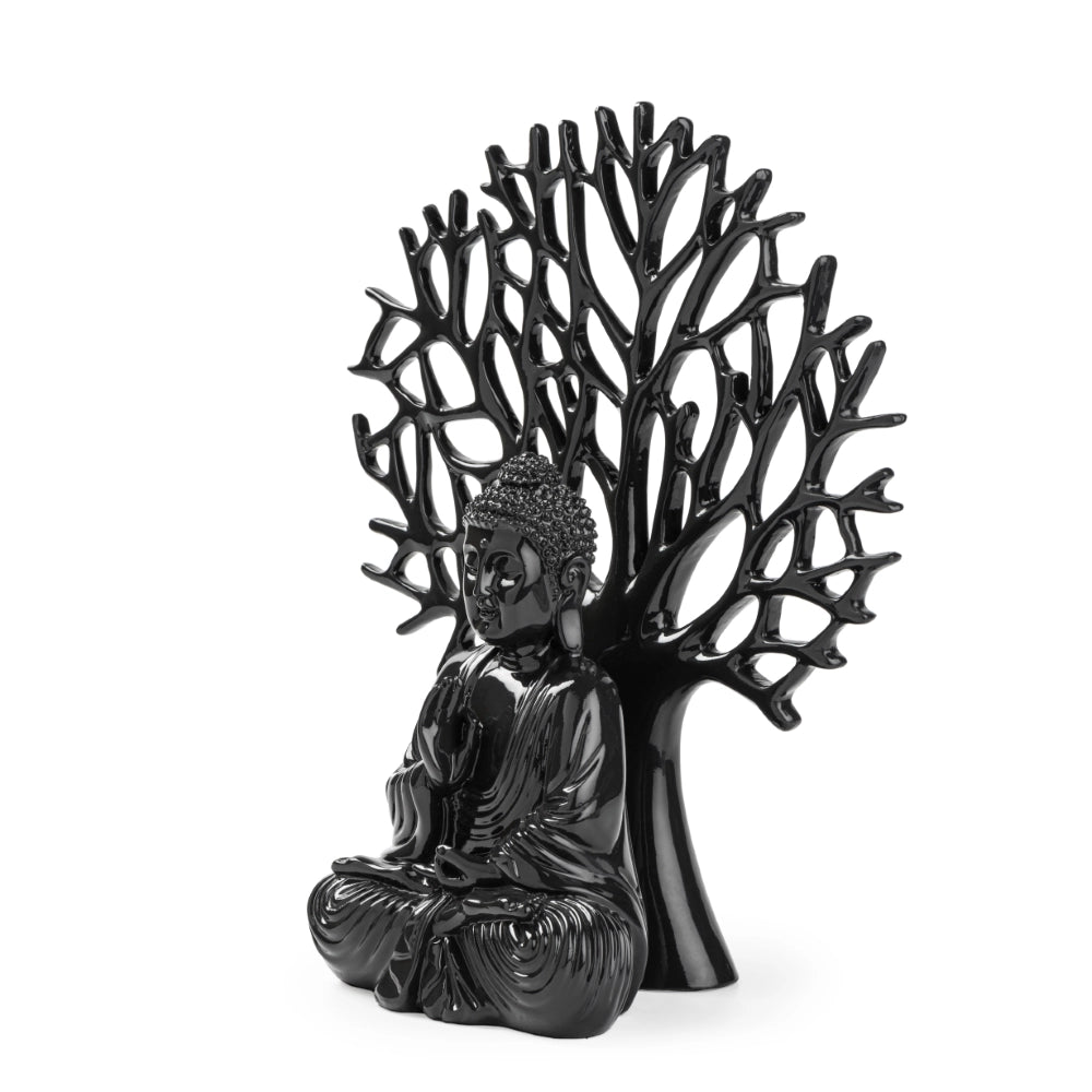 Ashnam Debating Buddha with Tree Decorative Showpiece – 31.3 Cm, Black