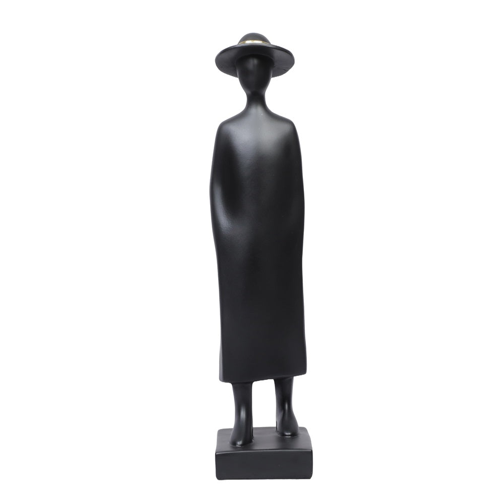 Abstract Mystery Man with Top Hat Statue - Black, 36cm