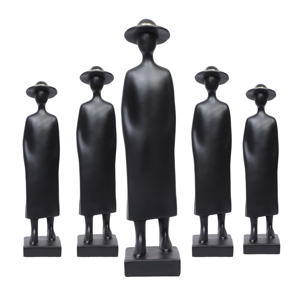 Abstract Mystery Man with Top Hat Statue - Black, 36cm