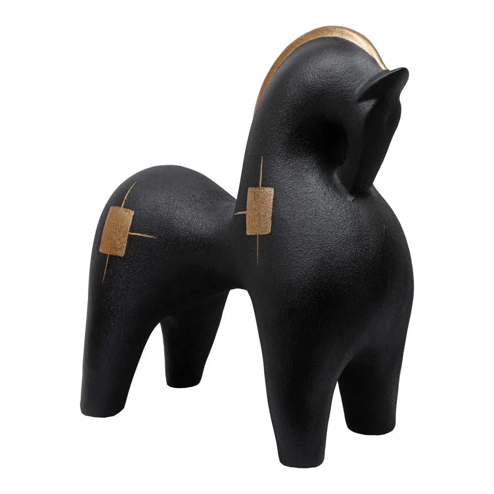 Polyresin Horse Sculpture Showpiece, 27.3cm, Black & Gold