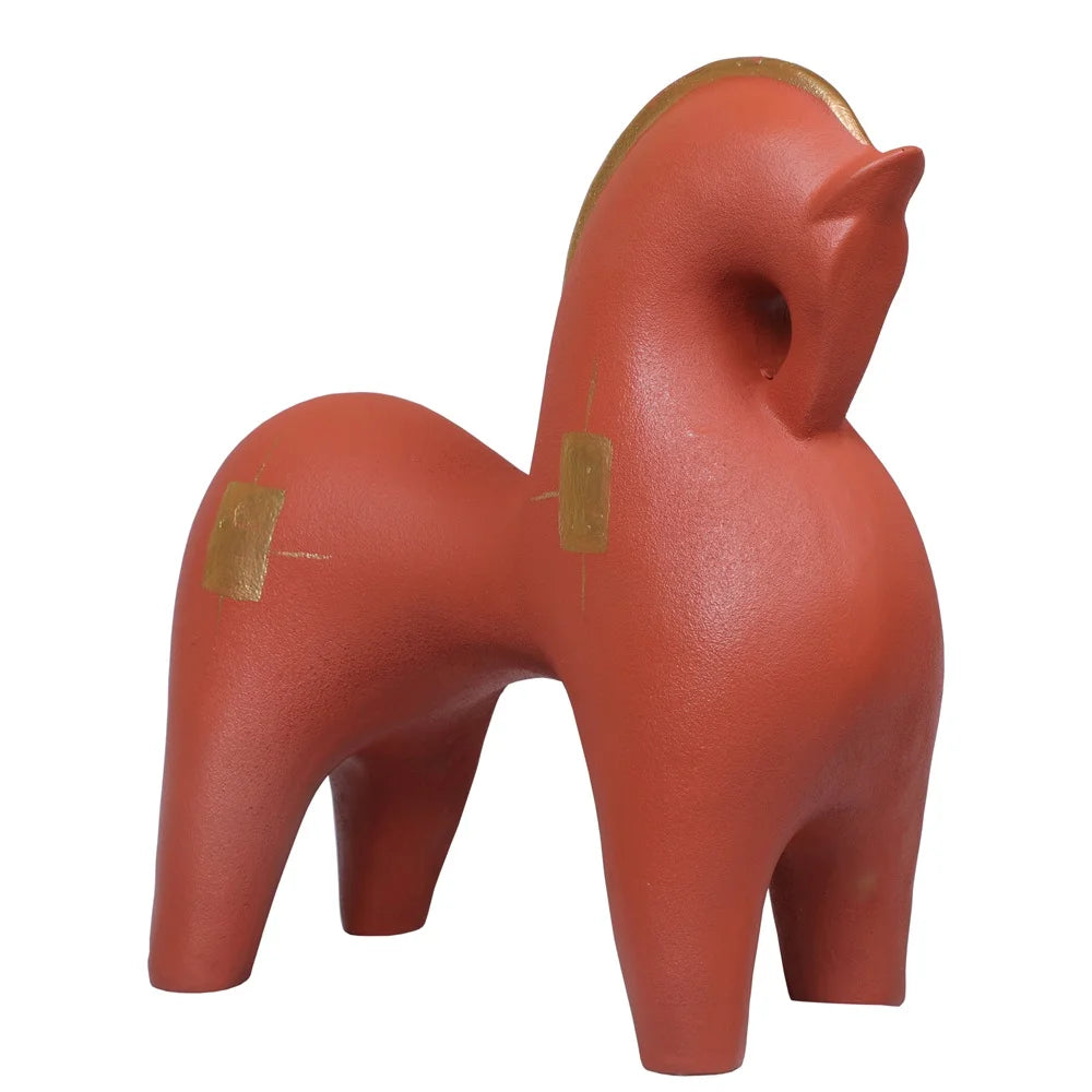 Polyresin Horse Sculpture Showpiece, 27.3cm, Terracotta & Gold