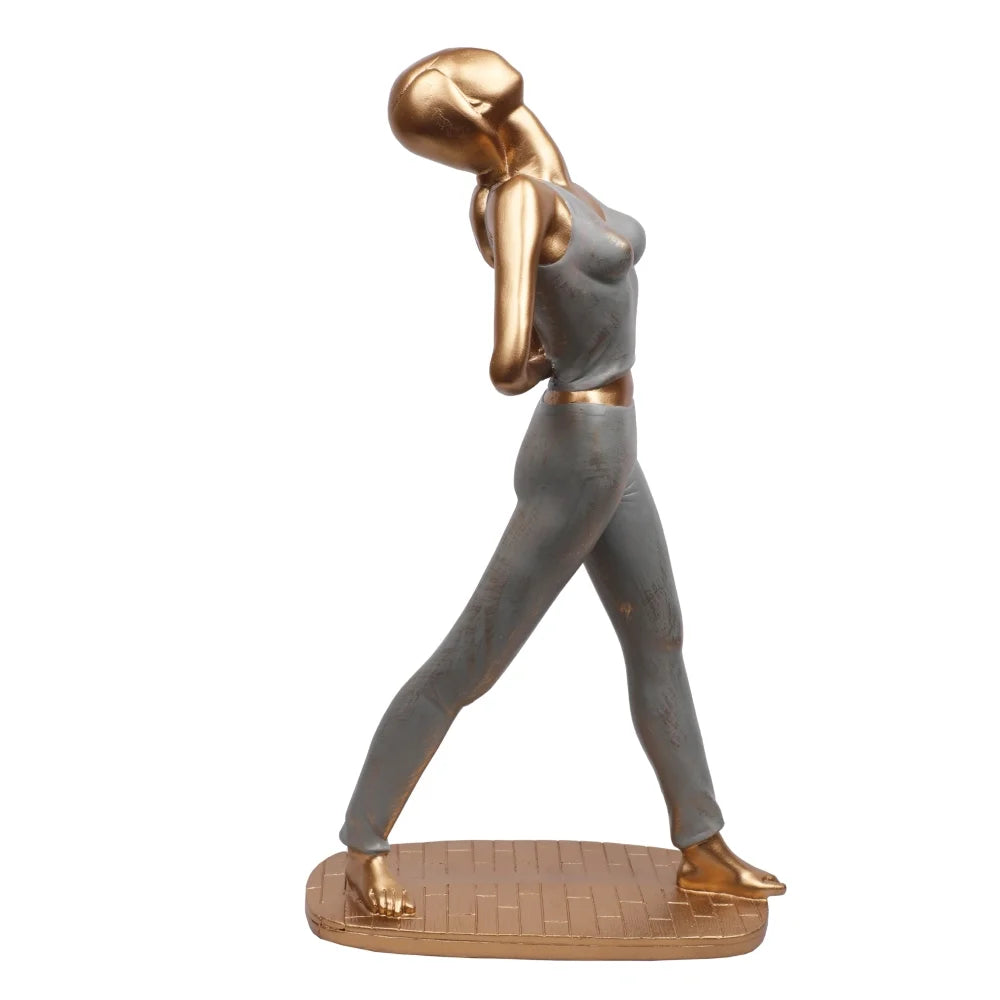 Healthy Yoga Pose Figurine Showpiece, 31.2cm, Gold & Grey