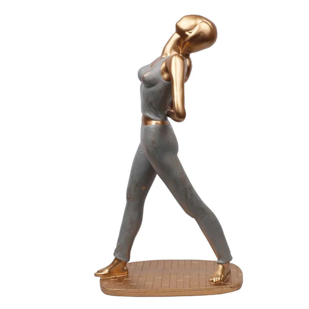 Healthy Yoga Pose Figurine Showpiece, 31.2cm, Gold & Grey