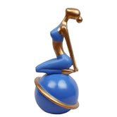 Lady Yoga Figurine Backbend Pose Sitting on the Ball, 25.2cm, Blue & Gold