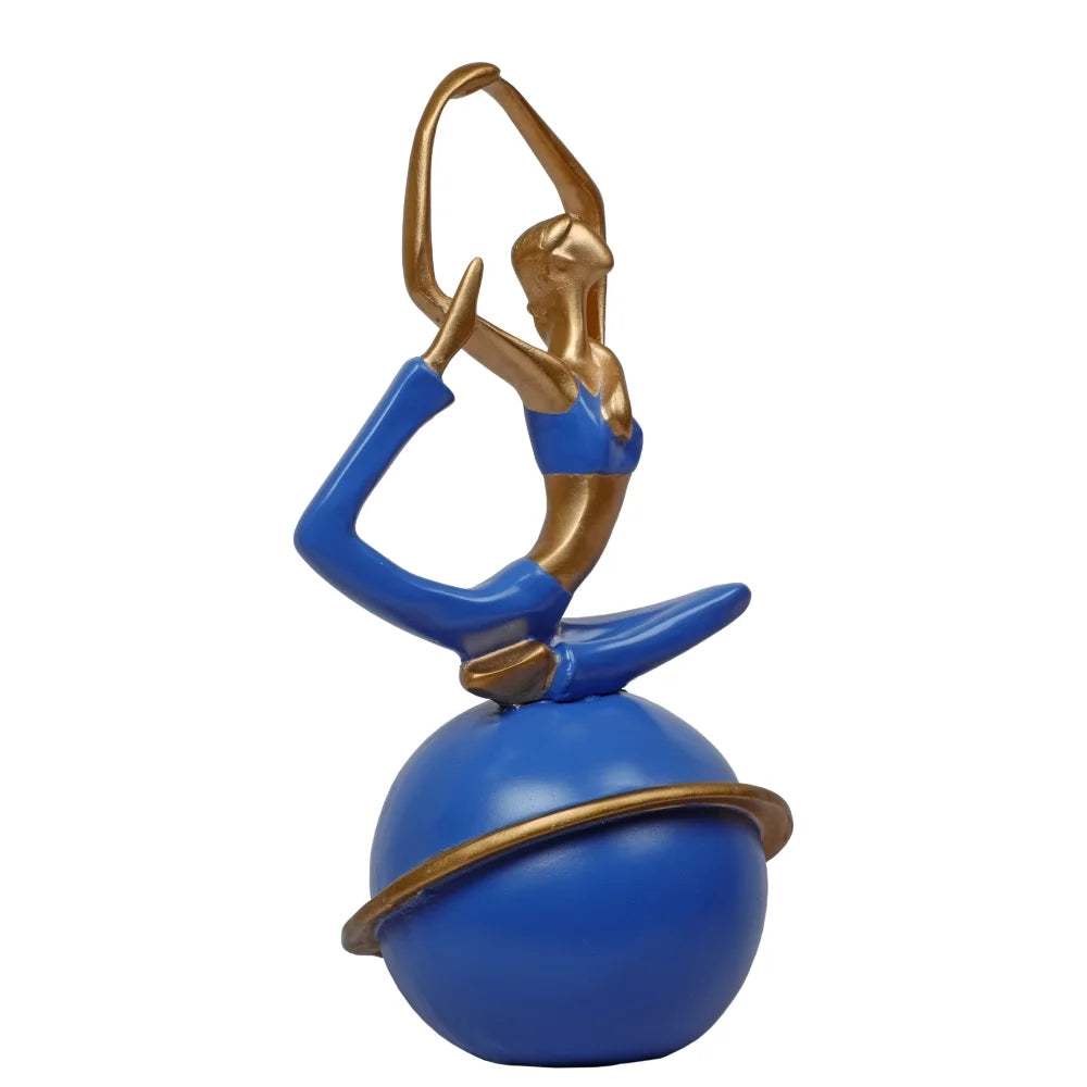 Mermaid Pose Yoga Lady Figurine Girl Sitting on The Ball, 27.1cm, Blue & Gold