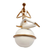 Fire Log Pose Yoga Figurine Yoga Lady Sitting on The Ball, 23.1cm, White & Gold