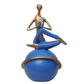 Fire Log Pose Yoga Figurine Yoga Lady Sitting on The Ball, 23.1cm, Blue & Gold