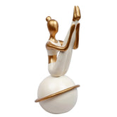 Lady Yoga Holding Legs Sitted Pose Sitting on The Ball, 28.3cm, White & Gold