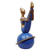 Lady Yoga Holding Legs Sitted Pose Sitting on The Ball, 28.3cm, Blue & Gold