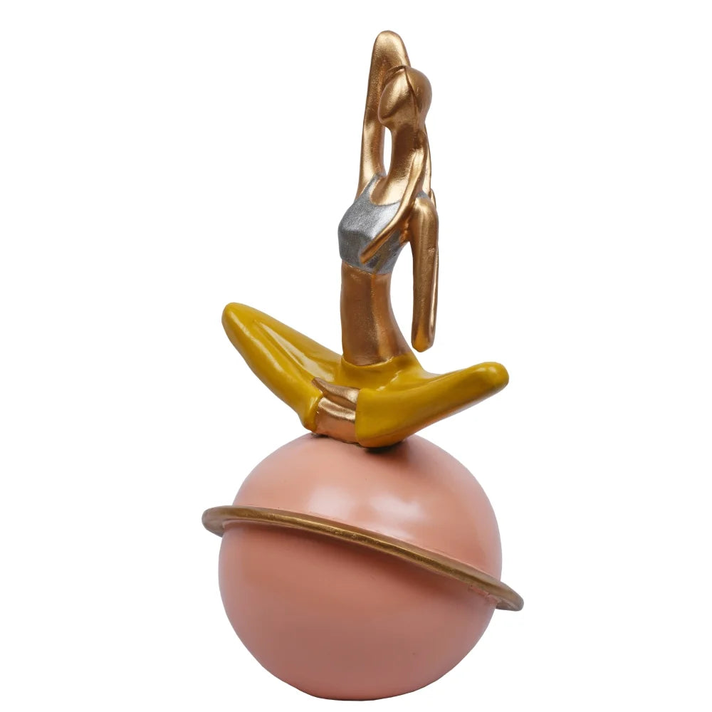 Cow Face Pose Yoga Lady on Ball Sculpture, 24cm, Multicolor