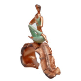 Fire Log Pose Yoga Figurine Beautiful Girl Sitting on Leaf, 23.8cm, Peal Green & Gold