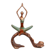 Lady Yoga Praying Hands Sitted Pose Sitting on Leaf, 28.2cm, Peal Green & Gold