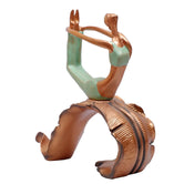 Bow Pose Yoga Lady on Leaf, 24.5cm, Peal Green & Gold