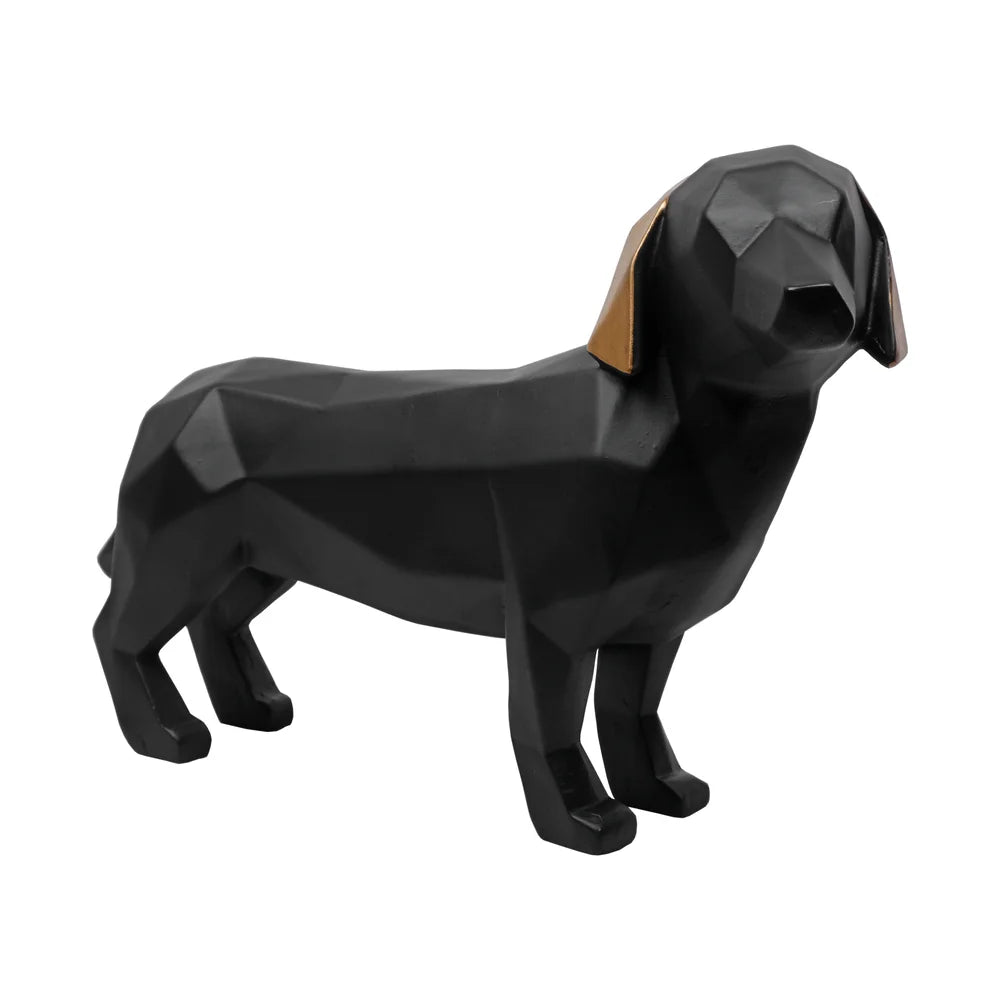 Geometrical Animal Dog Showpiece, 28.5cm, Black & Gold