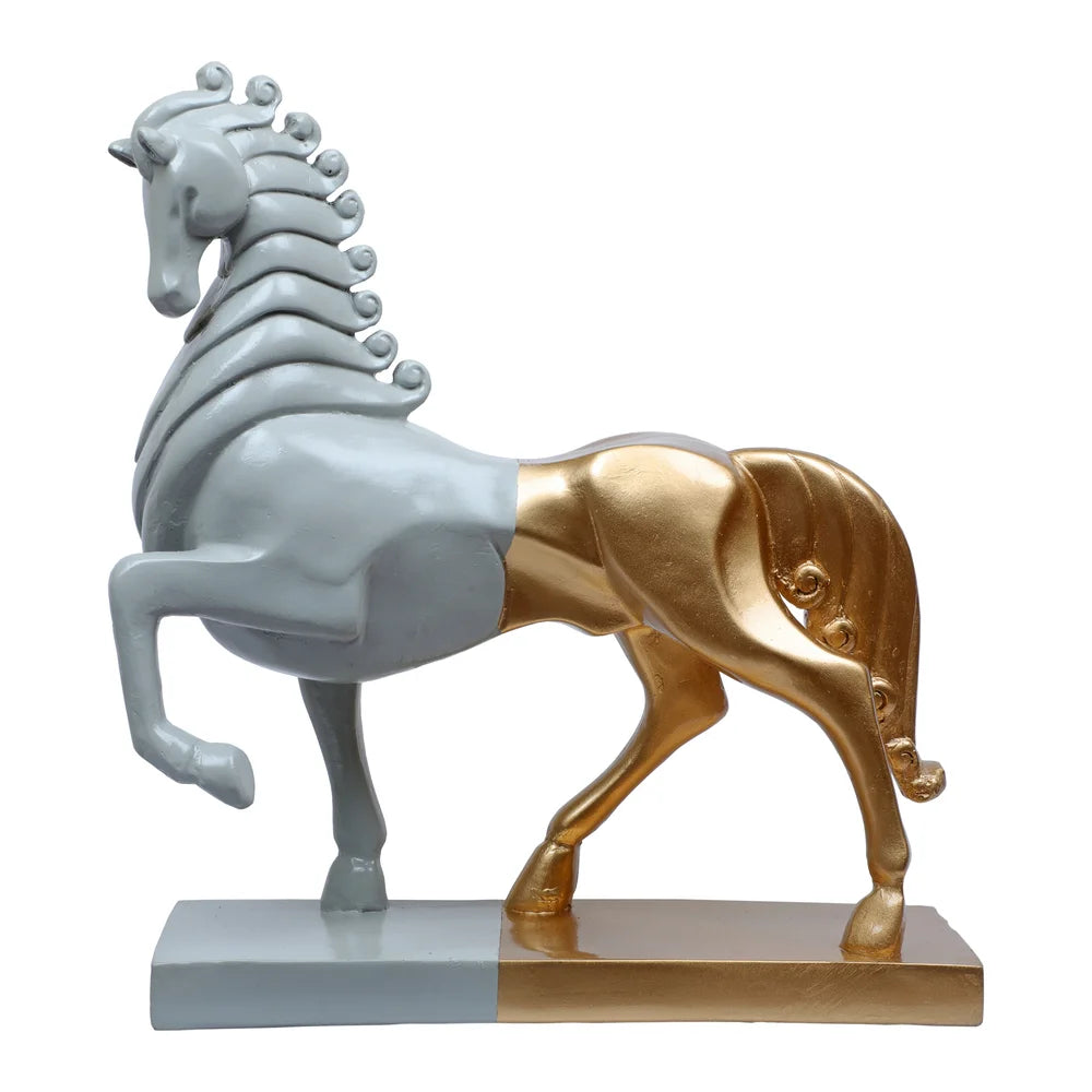 Horse Sculpture Showpiece, 30.5cm, Grey & Gold