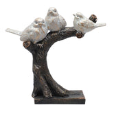 Decorative Bird Showpiece Standing On Tree, 26.6cm, White & Bronze