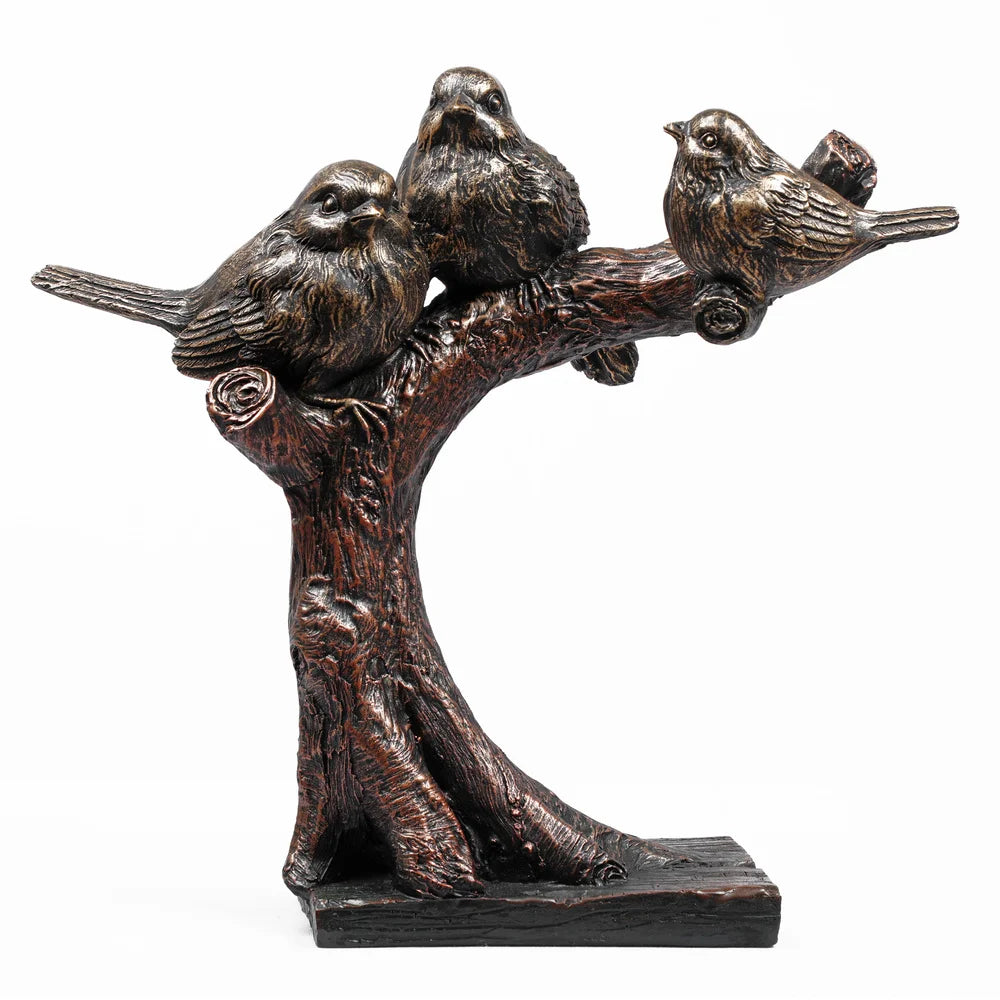 Decorative Bird Showpiece Standing On Tree, 26.6cm, Bronze