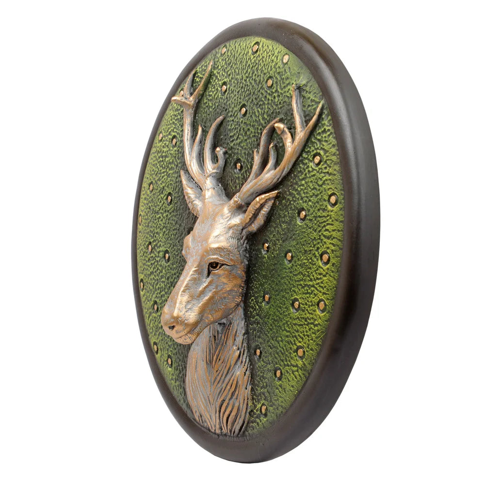 Deer Head Decorative Wall Art, 26.7cm, Green & Golden