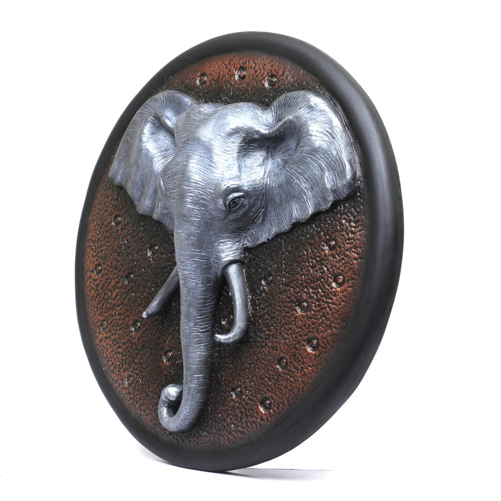 Elephant Head Wall Art, 28.5cm, Grey & Bronze