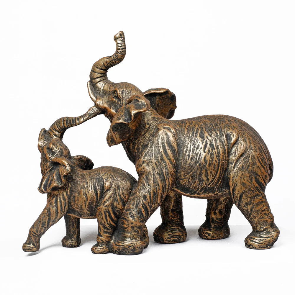 Ashnam Mom and Baby Elephant Resin Animal Figurine, 25.5cm, Golden