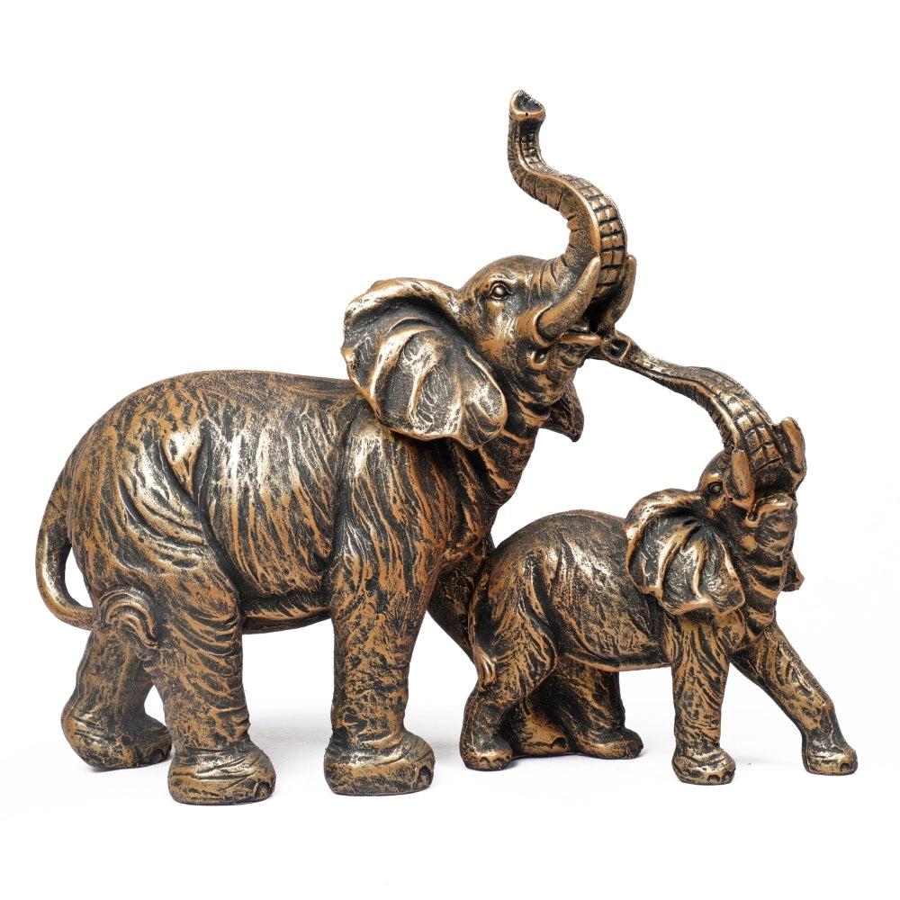Ashnam Mom and Baby Elephant Resin Animal Figurine, 25.5cm, Golden