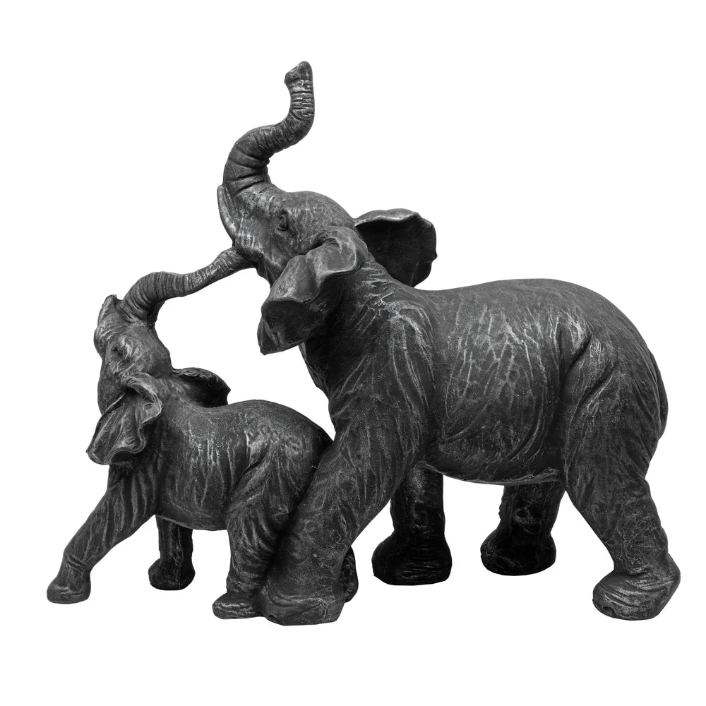 Mom and Baby Elephant Resin Animal Figurine, 25.5cm, Black