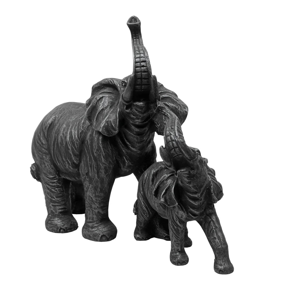 Mom and Baby Elephant Resin Animal Figurine, 25.5cm, Black