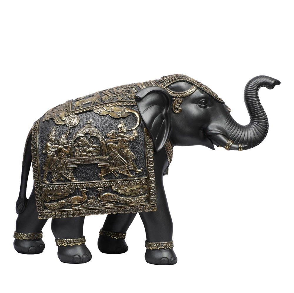 Ethnic Indian Handcrafted Big Elephant - Grey & Gold, 46cm