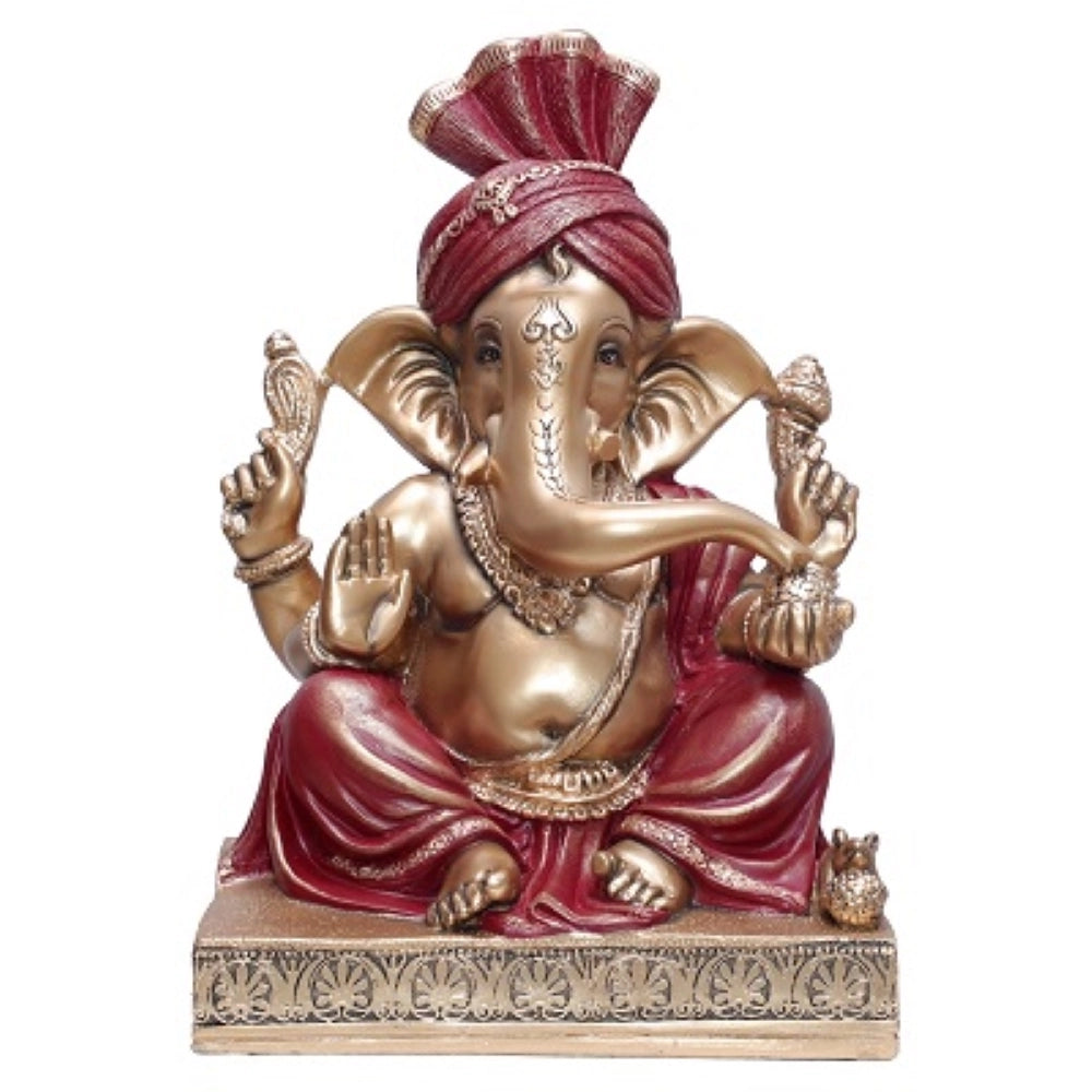 Pheta Ganesha Statue Decorative Showpiece – Red & Gold