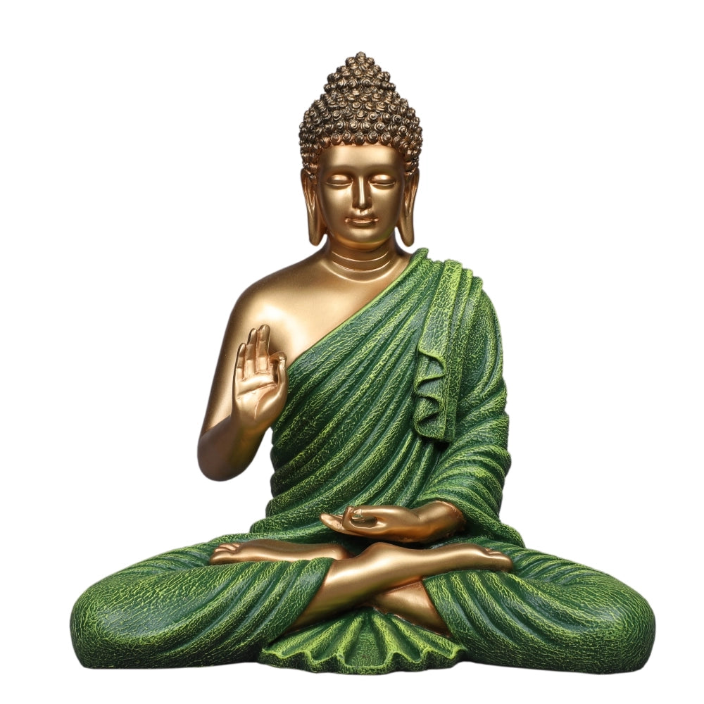 Blessing Buddha 15 Inch Decorative Showpiece – Gold & Green