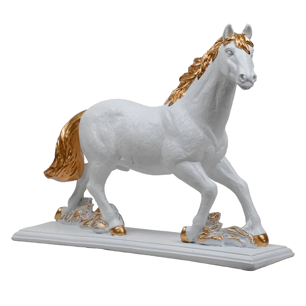 Polyresin Horse Sculpture Showpiece, 29.5cm, White & Gold