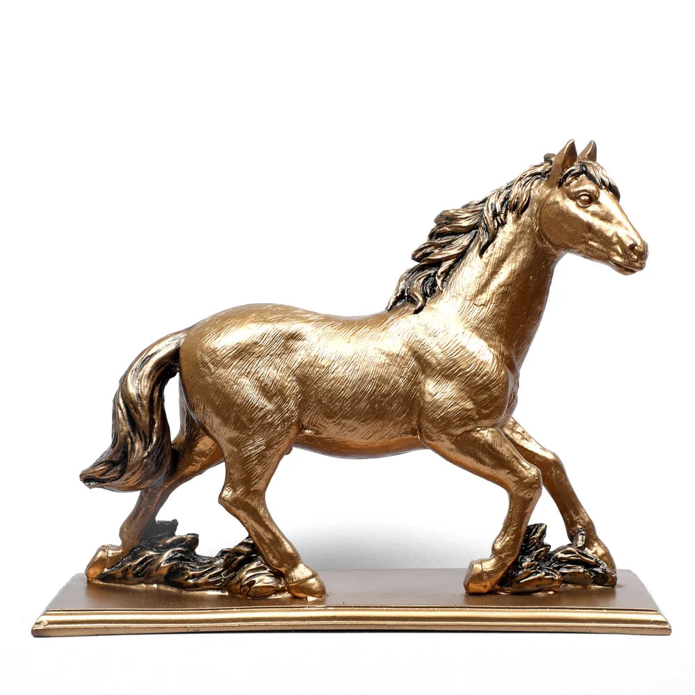 Polyresin Horse Sculpture Showpiece, 29.5cm, Gold & Bronze
