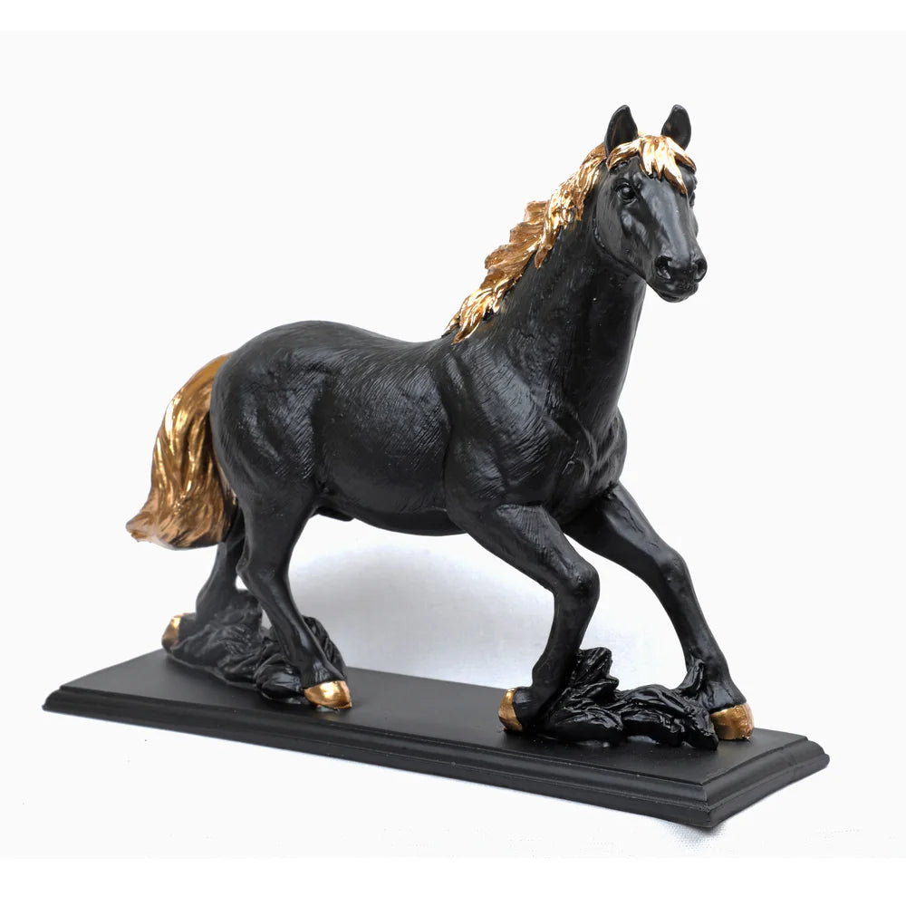 Polyresin Horse Sculpture Showpiece, 29.5cm, Black & Gold