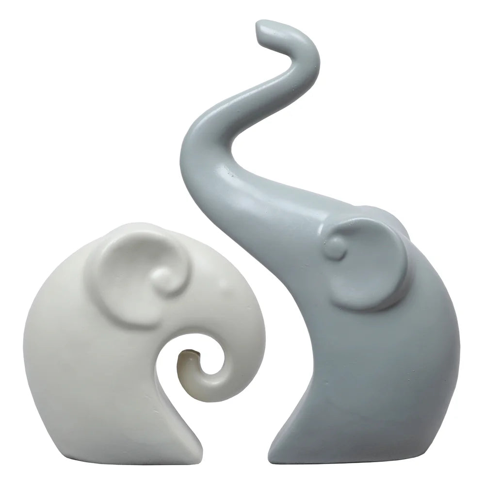 Mom and Baby Elephant Resin Animal Figurine, 22.2cm, Oyster White & Grey