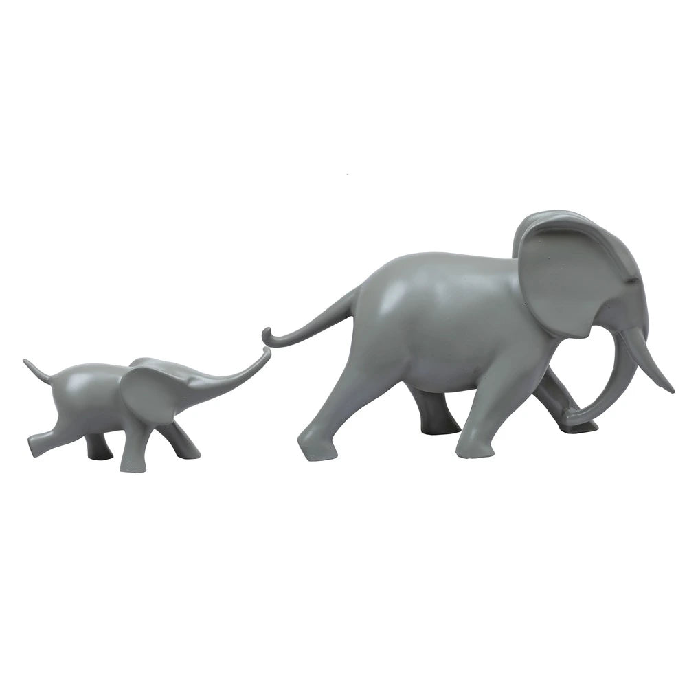 Mom and Baby Elephant Resin Animal Figurine, 24.4cm, Grey